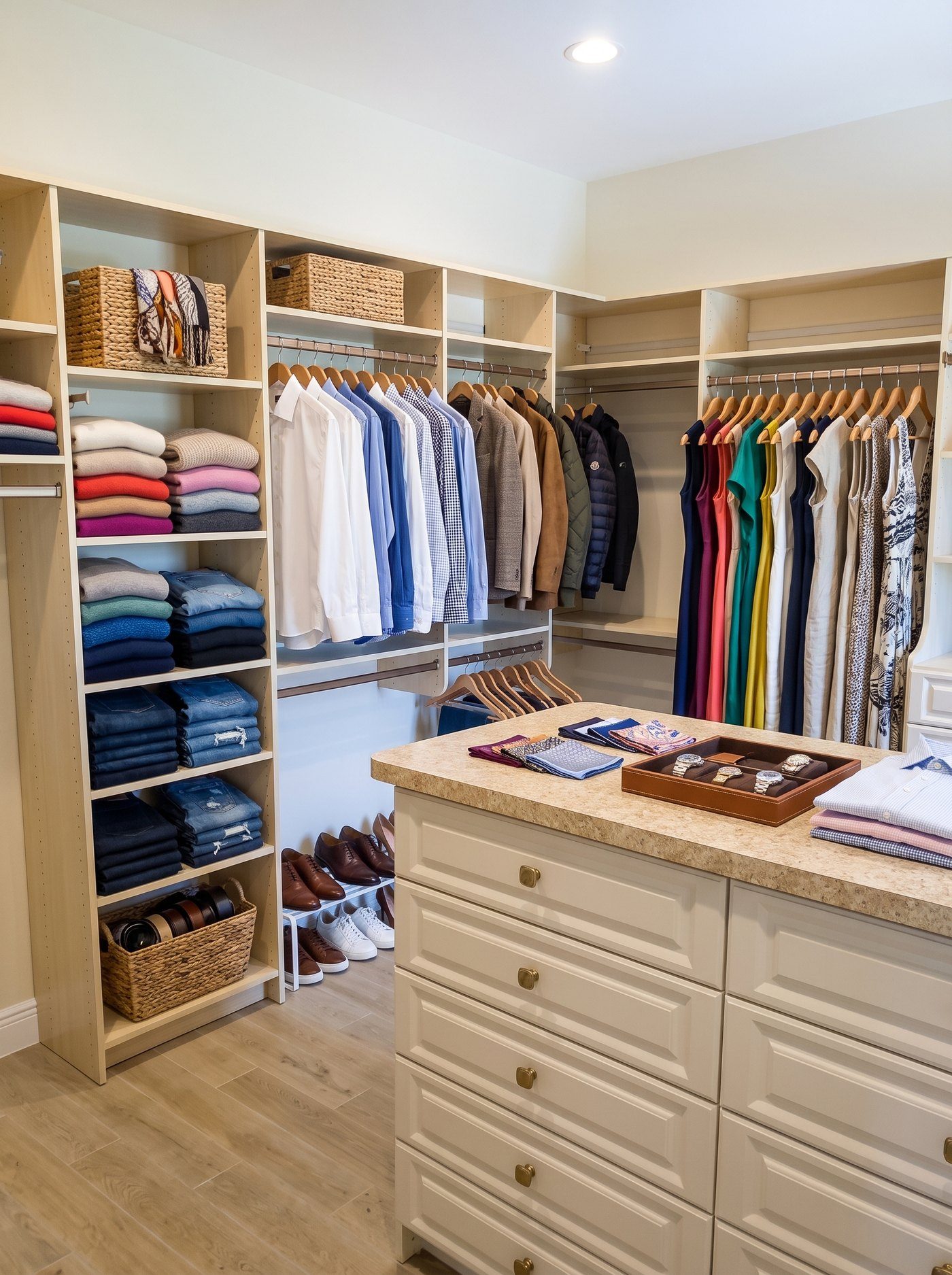 Custom walk-in closet with center island by Create More Space