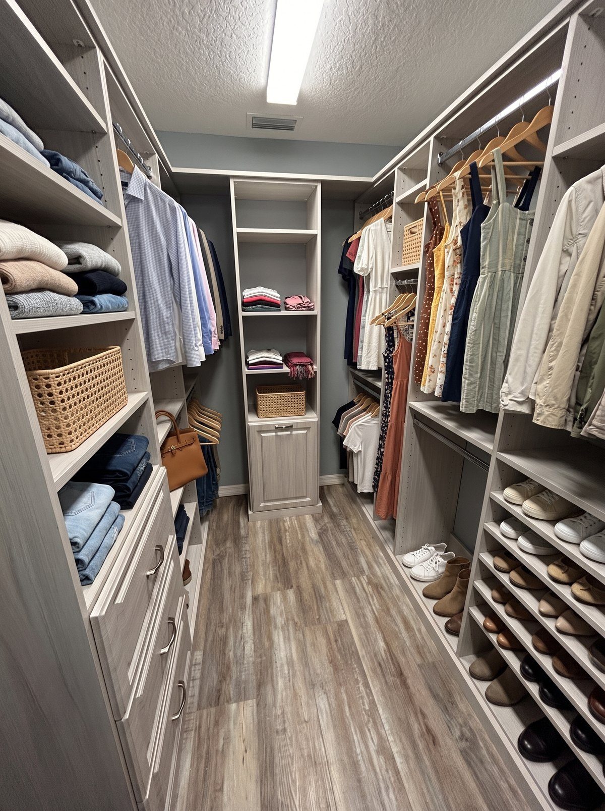 Spacious walk-in closet fully styled with clothing by Create More Space