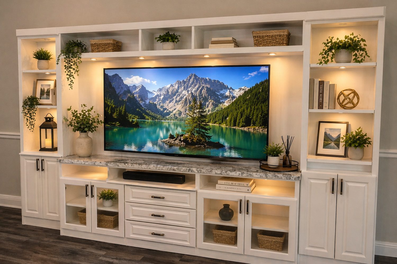 Media center with display shelving by Create More Space