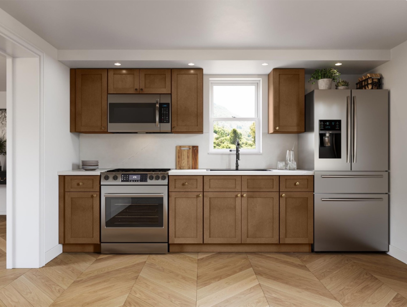 Compact wood kitchen with stainless appliances by Create More Space