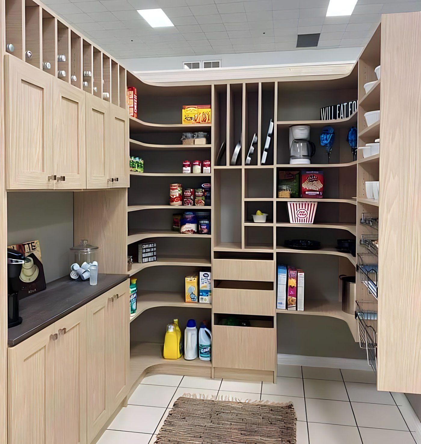 Corner pantry with adjustable shelving and drawers by Create More Space