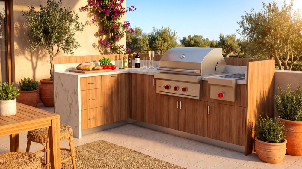 Outdoor kitchen in Rosales woodgrain finish