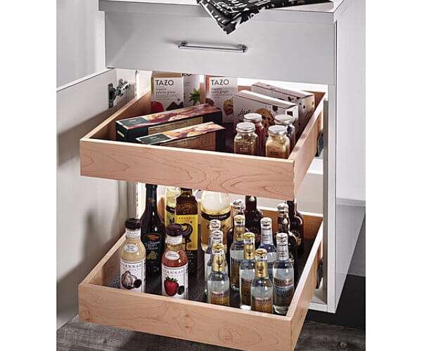 Pull-out pantry drawer for cans, bottles and dry goods